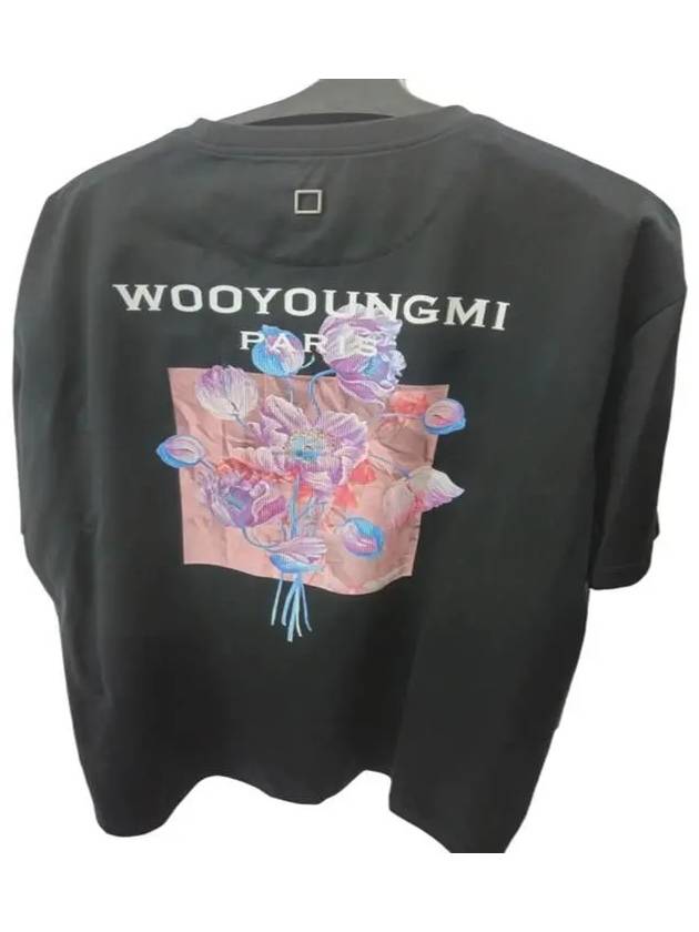 3D Flower Back Logo Round Short Sleeve T-Shirt Black - WOOYOUNGMI - BALAAN 2