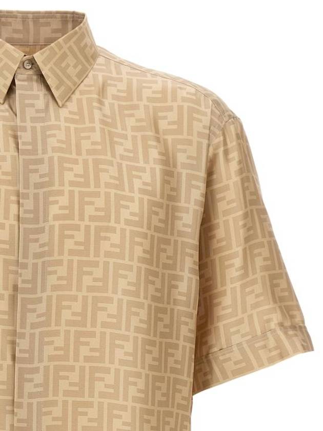 Men's FF Motif Silk Short Sleeve Shirt Beige - FENDI - BALAAN 4