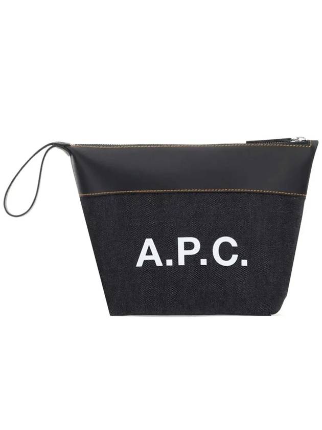 Axel Logo Denim Leather Pouch Bag Dark Navy - A.P.C. - BALAAN 3