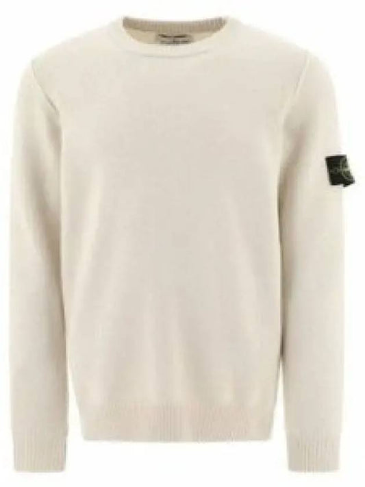 Logo Patch Lambswool Crewneck Knit Top Beige - STONE ISLAND - BALAAN 2