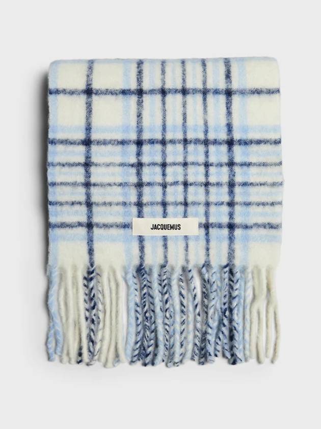 L’echarpe Carro Le Chouchou Jacquard Check Scarf Light Blue - JACQUEMUS - BALAAN 3