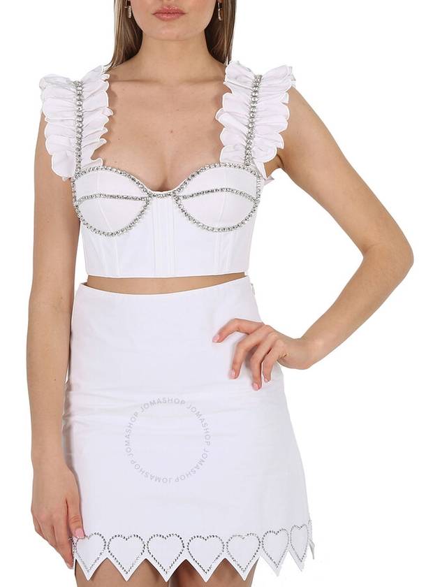 Area Ladies Crystal Embellished Poplin Ruffle Bustier Cropped Top, Size 6 - AREA - BALAAN 1