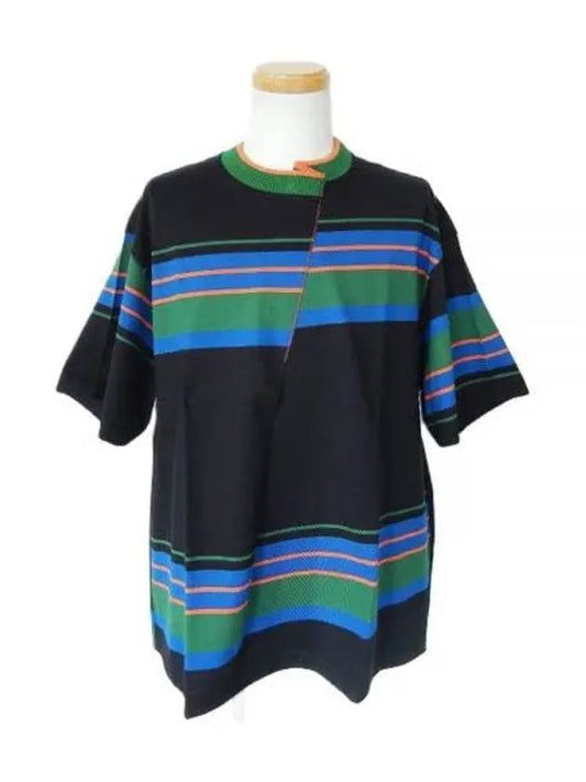 23SCM T04203 B Tops Asymmetric Striped Short Sleeve T Shirt - KOLOR - BALAAN 1