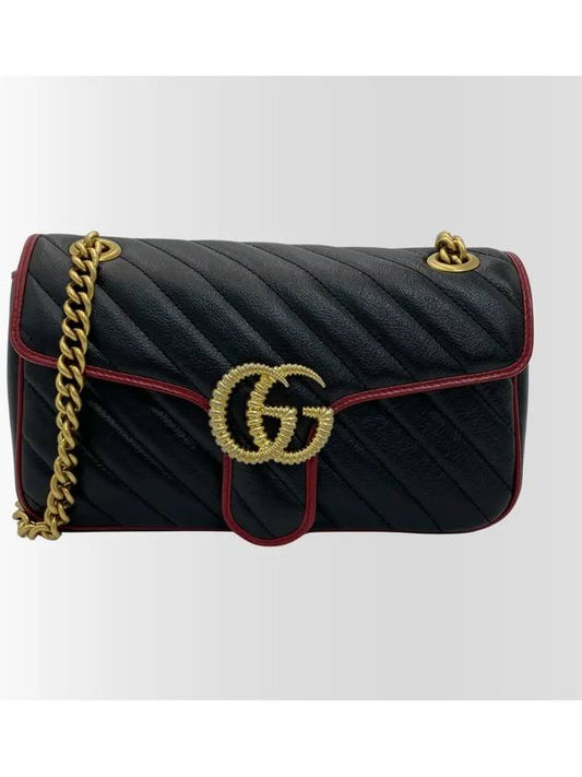 GG Marmont Quilted Leather Chain Shoulder Bag 443497 Black Red - GUCCI - BALAAN 2