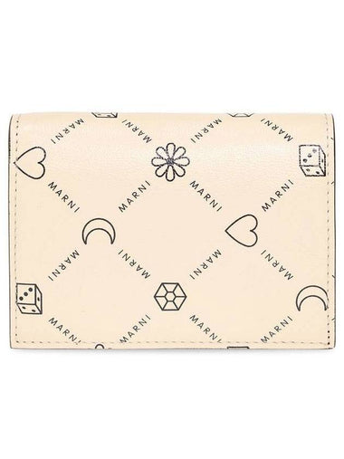 Graphic Logo Leather Half Wallet Ivory - MARNI - BALAAN 1