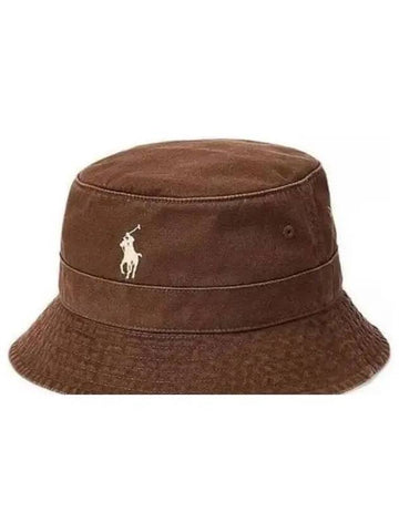 Embroidered Pony Bucket Hat Brown - POLO RALPH LAUREN - BALAAN 1