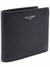 Classic Logo Textured Leather Half Wallet Black - SAINT LAURENT - BALAAN 4