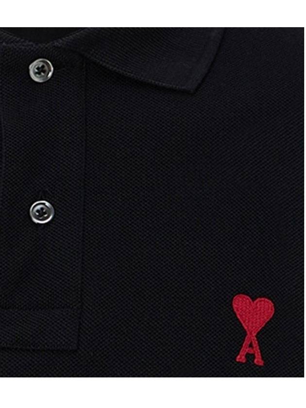 Heart Logo Polo Shirt Black - AMI - BALAAN 5