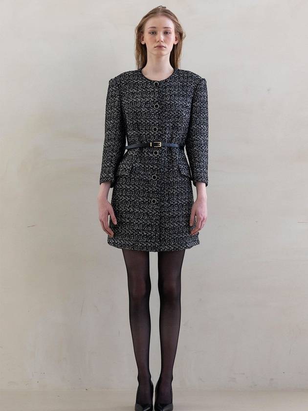 Women's French Wool Tweed Jacket Dress Black - DEFEMME - BALAAN 2