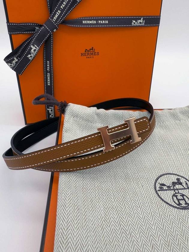 Mini H Buckle Strap 13mm Reversible Leather Belt Pink Gold Black - HERMES - BALAAN 3