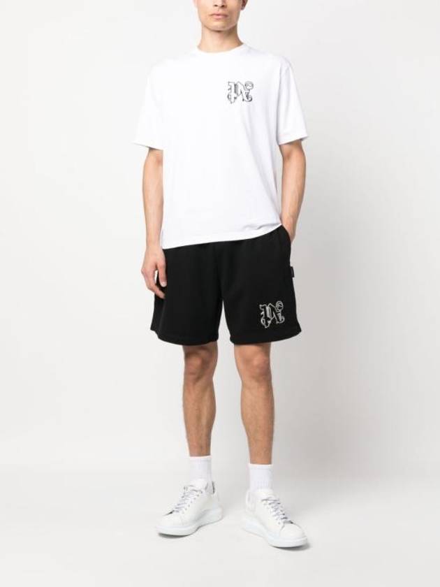 Men's Monogram Logo Print Short Sleeve T-Shirt White - PALM ANGELS - BALAAN 4