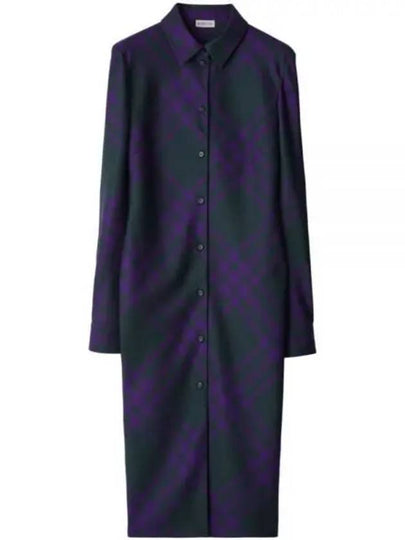 Check Wool Shirt Midi Dress Purple - BURBERRY - BALAAN 2