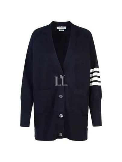 Stitched Cotton 4 Bar Cardigan Navy - THOM BROWNE - BALAAN 2