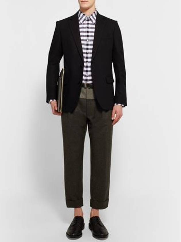 Men's Hidden Three Stripes Oxford Check Long Sleeve Shirt Navy - THOM BROWNE - BALAAN.