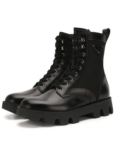 Triangle Logo Fabric Leather Worker Boots Black - PRADA - BALAAN 2