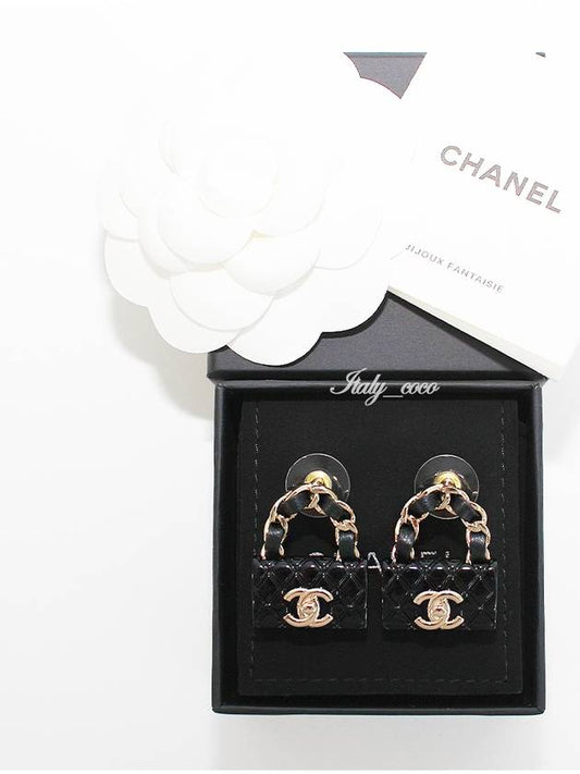 Metal Resin Quilted Turnlock Chain Bag Earrings Gold Black - CHANEL - BALAAN 2