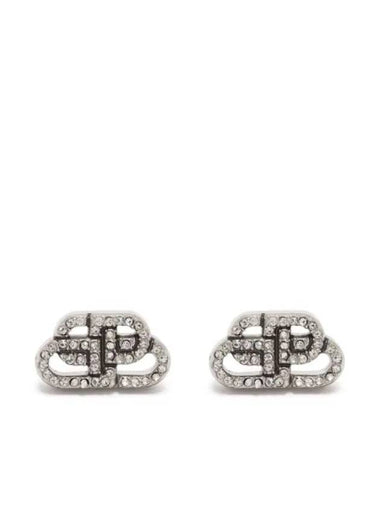 BB Logo Rhinestone Stud Earrings Silver - BALENCIAGA - BALAAN 1