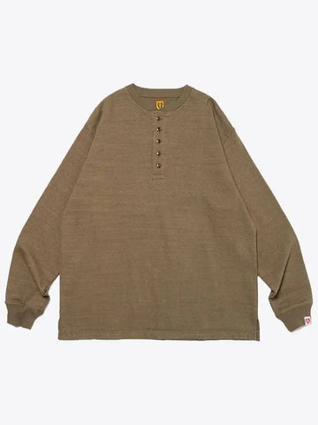 Oversized henley neck long sleeve t shirt olive drap HM26CS013 - HUMAN MADE - BALAAN 1