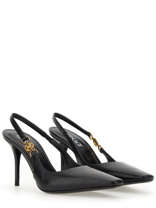 Medusa Detail Calf Leather Slingback Heels Black - VERSACE - BALAAN 3