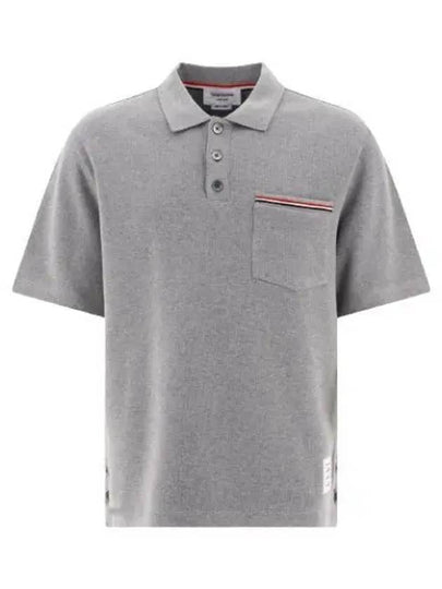 Men's Three Stripes Pocket Mercerized Short Sleeve Polo Shirt Light Grey - THOM BROWNE - BALAAN 2