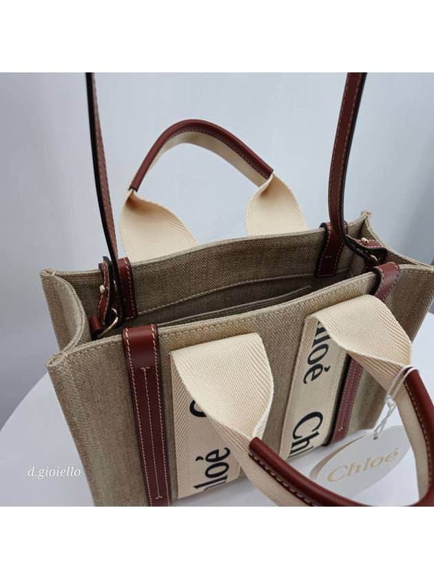 Woody Small Canvas Tote Bag White Brown Beige - CHLOE - BALAAN 7