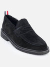 Shearling Lining Suede Penny Loafers Black - THOM BROWNE - BALAAN 3