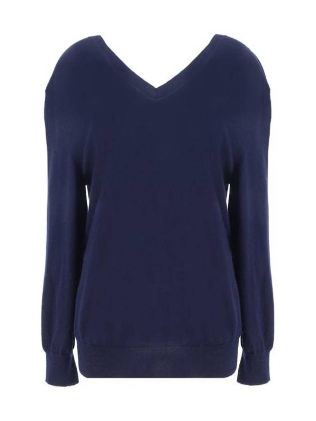 V neck cashmere knit top navy - PRADA - BALAAN 1