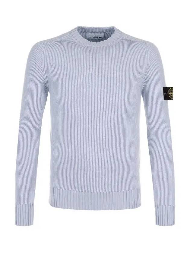 Waffen Ribbed Round Neck Knit Top Light Blue - STONE ISLAND - BALAAN 3