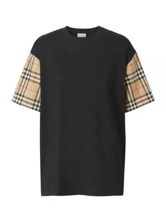 Vintage Check Sleeve Cotton Oversized T-shirt Black - BURBERRY - BALAAN 2