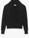 Shawl Collar Wool Knit Top Black - SAINT LAURENT - BALAAN 2