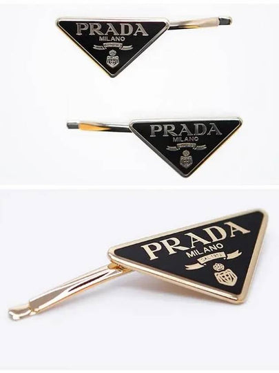 Triangle Logo Hair Clip Gold Black - PRADA - BALAAN 3