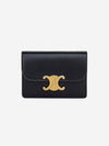 Triomphe Shiny Calfskin Flap Card Wallet Black - CELINE - BALAAN 2