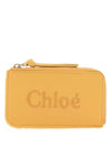 Embroidered Logo Shiny Calf Skin Zipper Card Wallet Yellow - CHLOE - BALAAN 1