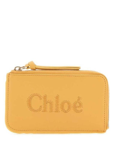 Embroidered Logo Shiny Calf Skin Zipper Card Wallet Yellow - CHLOE - BALAAN 1