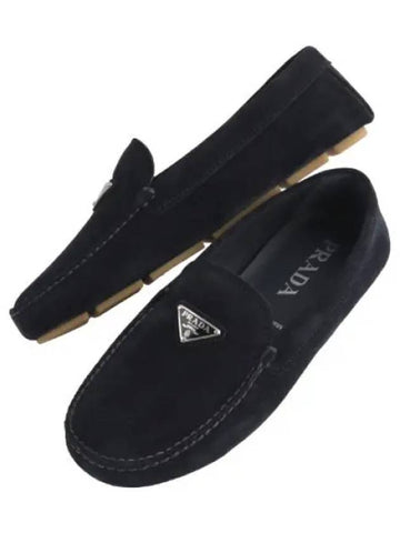 Suede triangle logo driving shoes men s loafers - PRADA - BALAAN 1