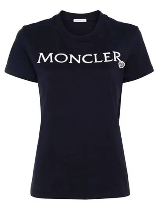 Embroidered Logo Cotton Short Sleeve T-Shirt Navy - MONCLER - BALAAN 2