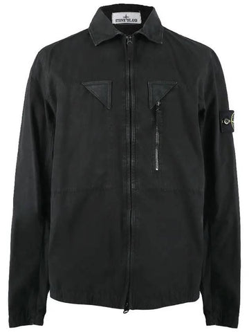 Wappen Patch Old Treatment Zip-Up Overshirt Black - STONE ISLAND - BALAAN 1