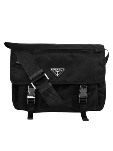 Triangular Logo Tessuto Messenger Bag Black - PRADA - BALAAN 1