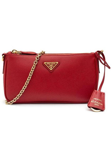 Triangle Logo Saffiano Mini Shoulder Bag Red - PRADA - BALAAN 1