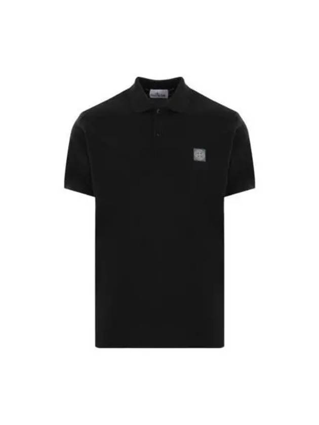 Logo Patch Short Sleeve Polo Shirt Black - STONE ISLAND - BALAAN 2