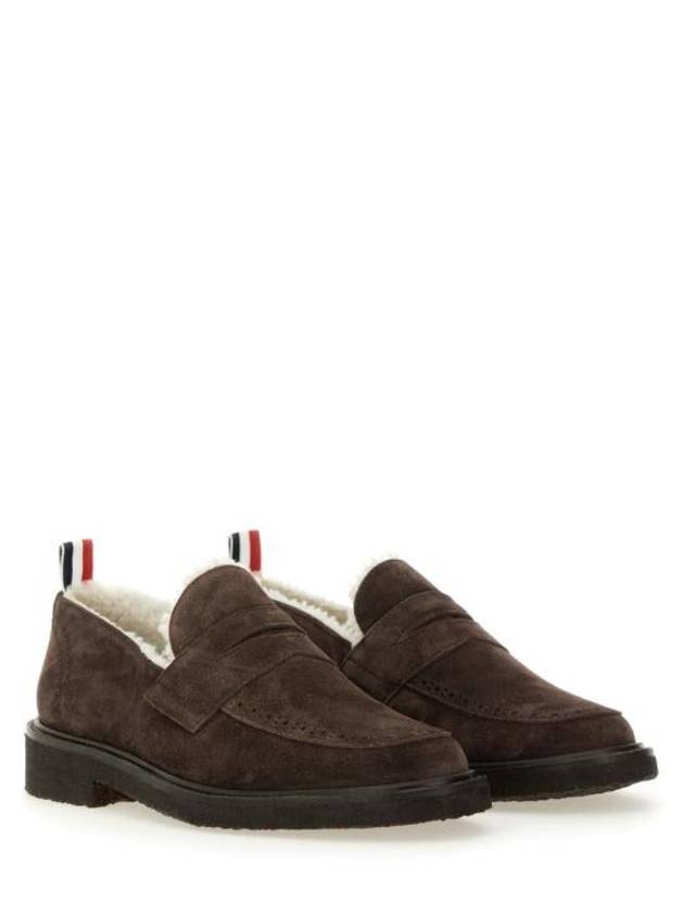 Shearling Lining Suede Penny Loafers Brown - THOM BROWNE - BALAAN 4