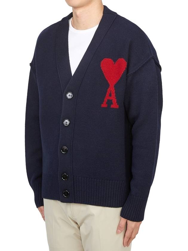 De Coeur Logo Wool Cardigan Navy - AMI - BALAAN 3