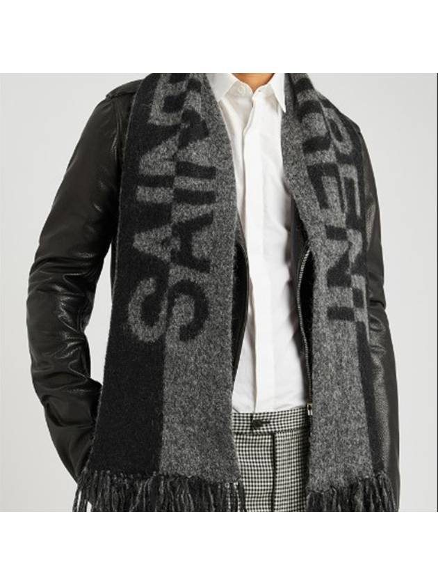 Bicolor Logo Wool Mohair Muffler Black Grey - SAINT LAURENT - BALAAN 9