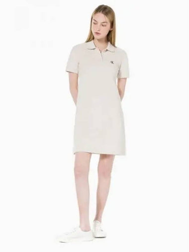 Jeans Embroidery Logo Short Sleeve Polo Short Dress Beige - CALVIN KLEIN - BALAAN 1