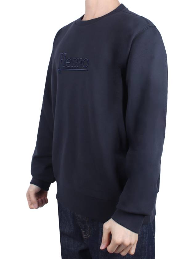 embroid logo crew neck sweatshirt navy - HERNO - BALAAN 4