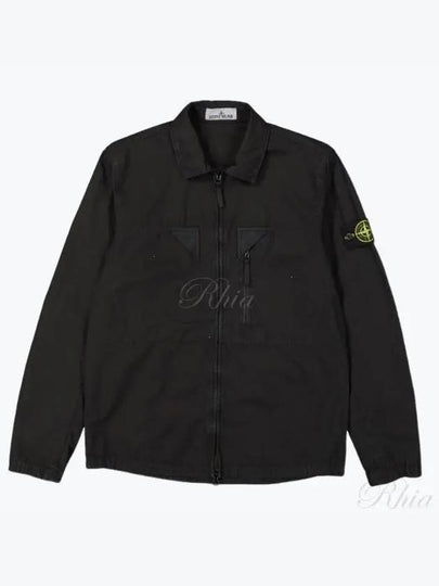 Wappen Patch Old Treatment Zip-Up Overshirt Black - STONE ISLAND - BALAAN 2