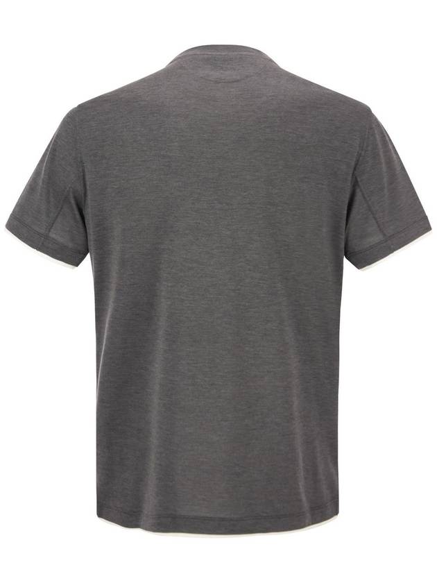 Double Layer Crew Neck Short Sleeve T-Shirt Grey - BRUNELLO CUCINELLI - BALAAN 3