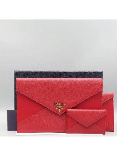 1MF014 Red Saffiano Leather Document Holder Envelope Clutch Bag - PRADA - BALAAN 1