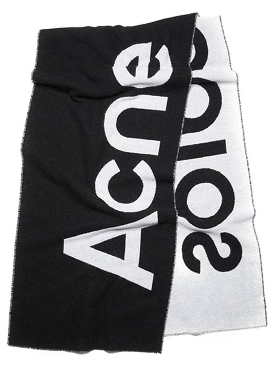 Jacquard Logo Two Tone Wool Muffler Black - ACNE STUDIOS - BALAAN 2