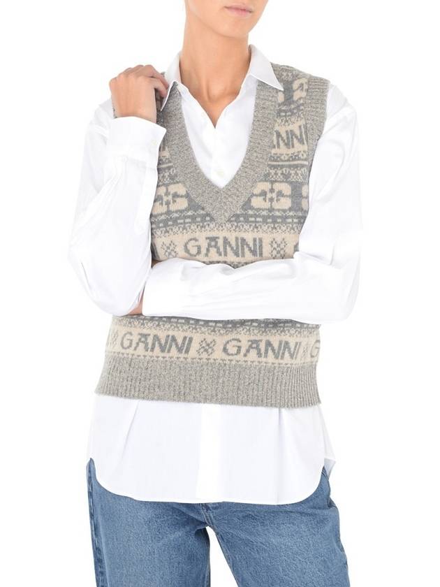 Multi Logo Striped Knit Vest Grey - GANNI - BALAAN 5